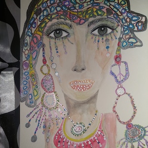 Figurativa Acquerello Illustrazione tecnica mista Pop Art Ritratto Volto Decorazione da parete per area trucco Appeso a parete Unico ed elegante nicchia ART Funky