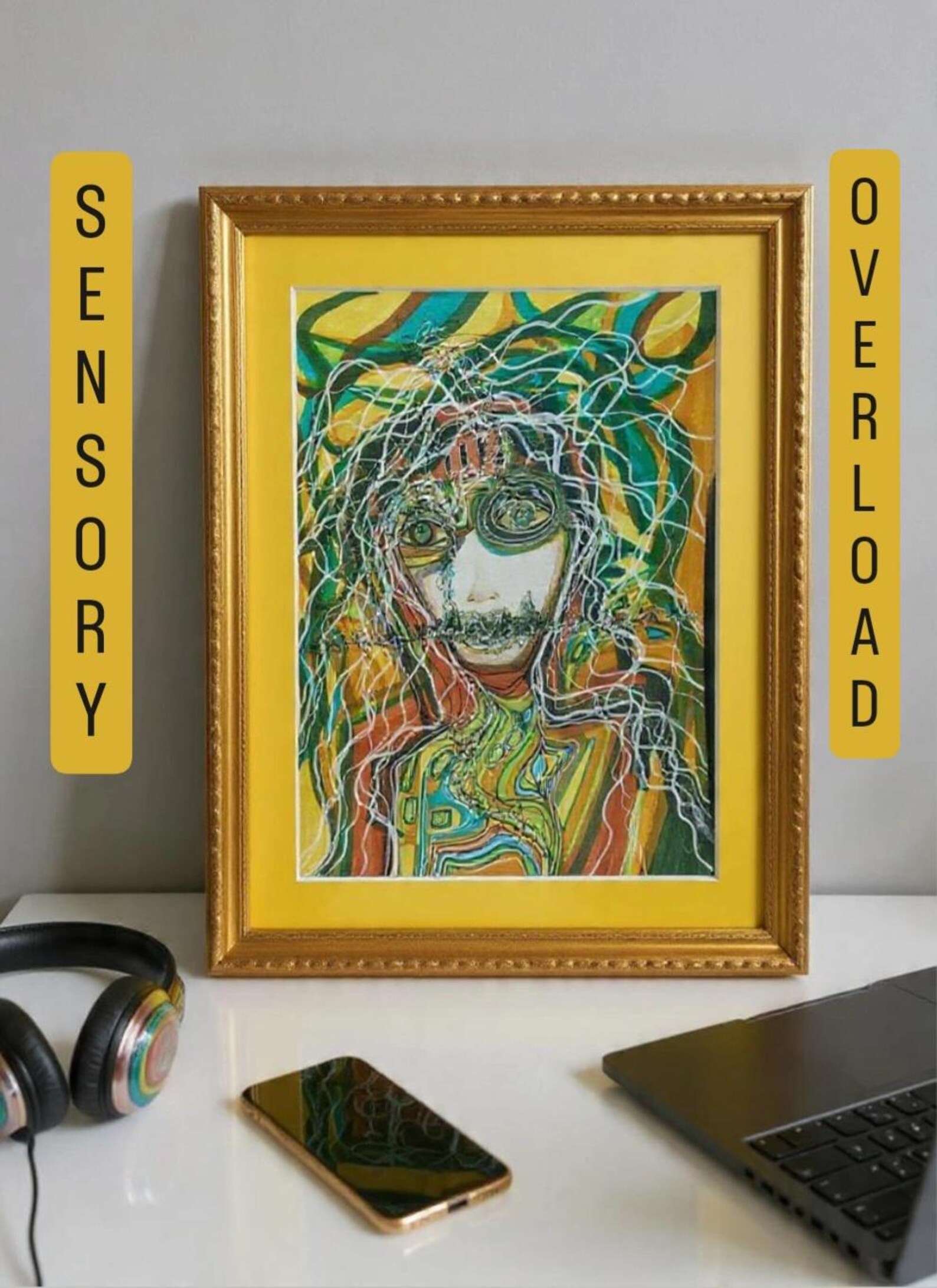 Geometric Abstract Portrait: Original Mixed Media Artwork/sensory ...