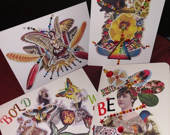 Boho Floral Handmade Notecards: Eclectic Greeting Card Set