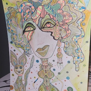 Ragazza con tecnica mista ad acquerello con decorazione da parete per gatti, per appendere alla parete della galleria, schizzo, opera d'arte per animali, gattino, stravagante idea regalo unica per le vacanze