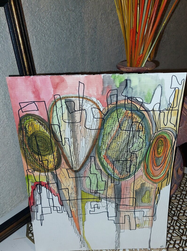 Geometric Wall Art Original Sketch Pod People Weird Wall Decor for Home