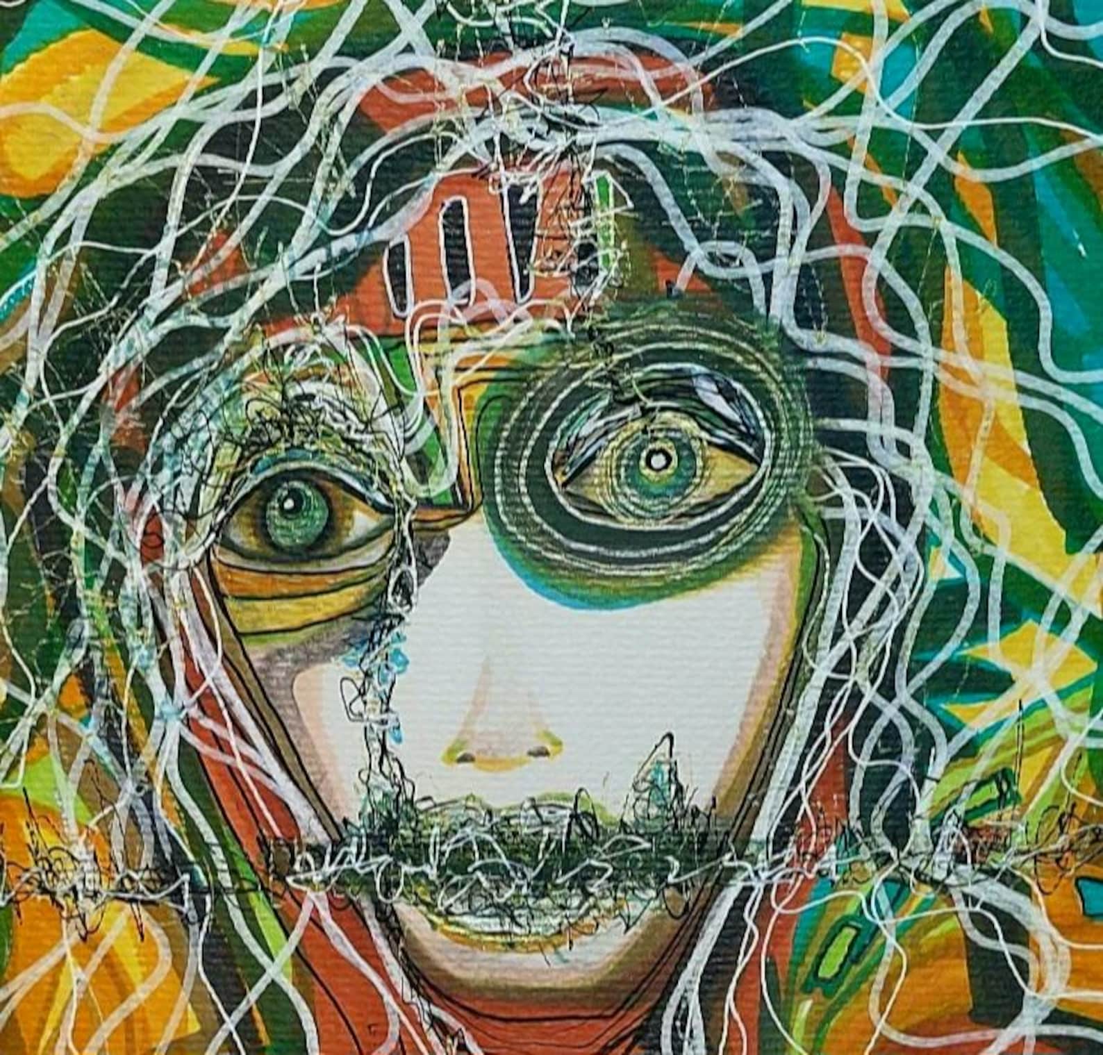 Geometric Abstract Portrait: Original Mixed Media Artwork/sensory ...