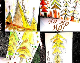 Handmade Christmas Cards Seasonal Holiday  Hand painted Watercolor Unique Design Greeting cards for friends & family Gift Original ARTWORK