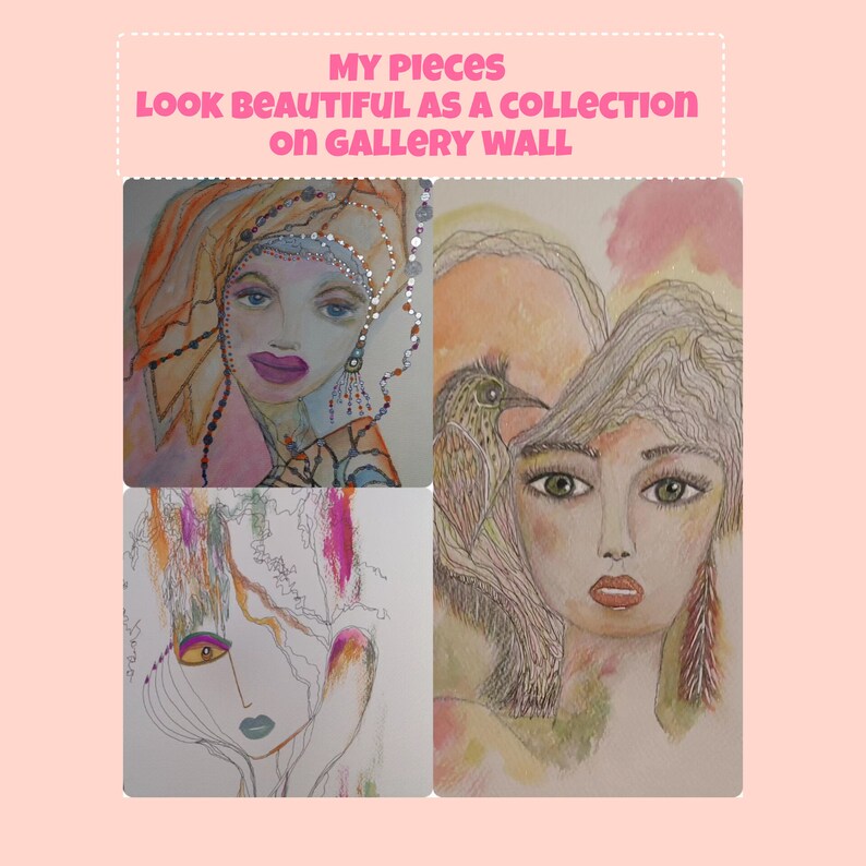 Mixed Media Watercolor Sketch Girl Wall Decor Style Fashion ART Wall
