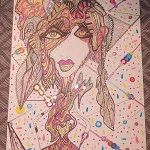 ARTE RAGAZZA UNICA Decorazione da parete Originale Mixed Media Acquerello Moda Appeso a parete Elegante Diva Regalo per Vanity Desk Opera d'arte disegnata a mano fantasia