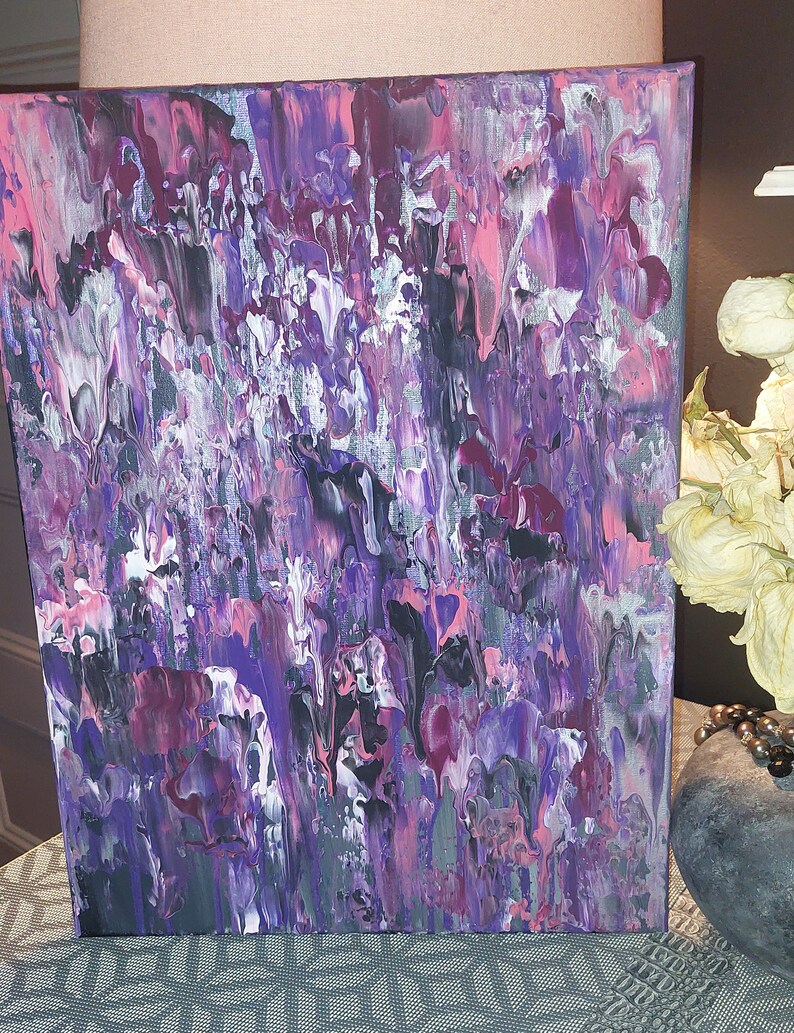 Fluid Art Painting Palette Knife Textured Wall ART Purple Pink Wall Decor Acrylic on Canvas Wall