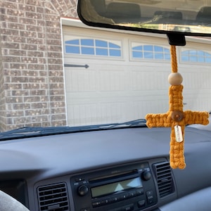 Macrame Cross Car Charm | Boho Rear View Mirror Hanging