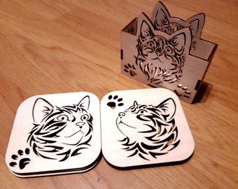 Cat coaster , Square 6 Coaster Set with Holder , porte-gobelets , porte-gobelets , sous-verre de café ,