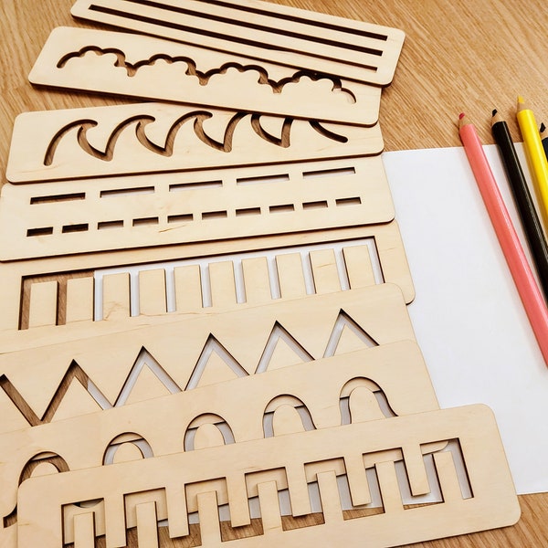 Wooden Montessori stencil set for toddler, Educational Toy for Kids, Wooden stencils set