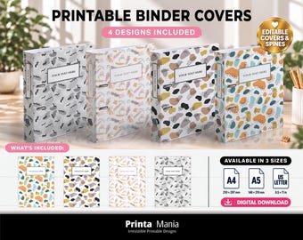 Memphis Binder Covers | Editable Abstract Geometric Covers and Spines | A4, A5, US Letter