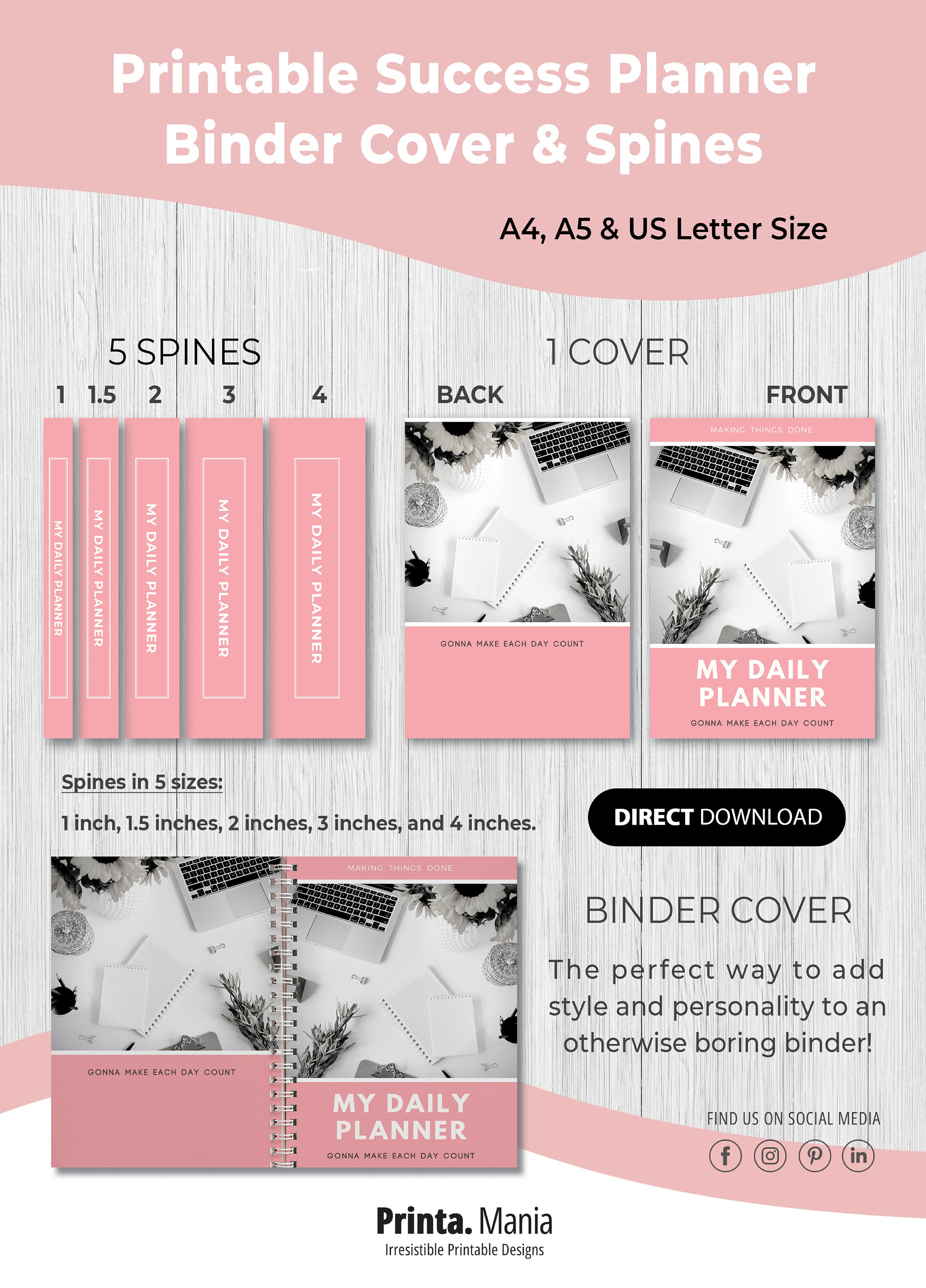 Daily Planner Printable Cover Binder Cover 5 Spines A4 Etsy