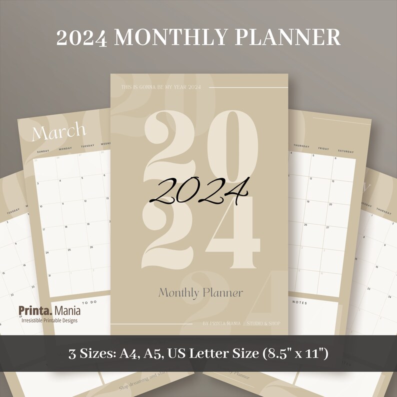 2024 Monthly Planner Printable 2024 Dated Calendar A4, A5, Letter ...