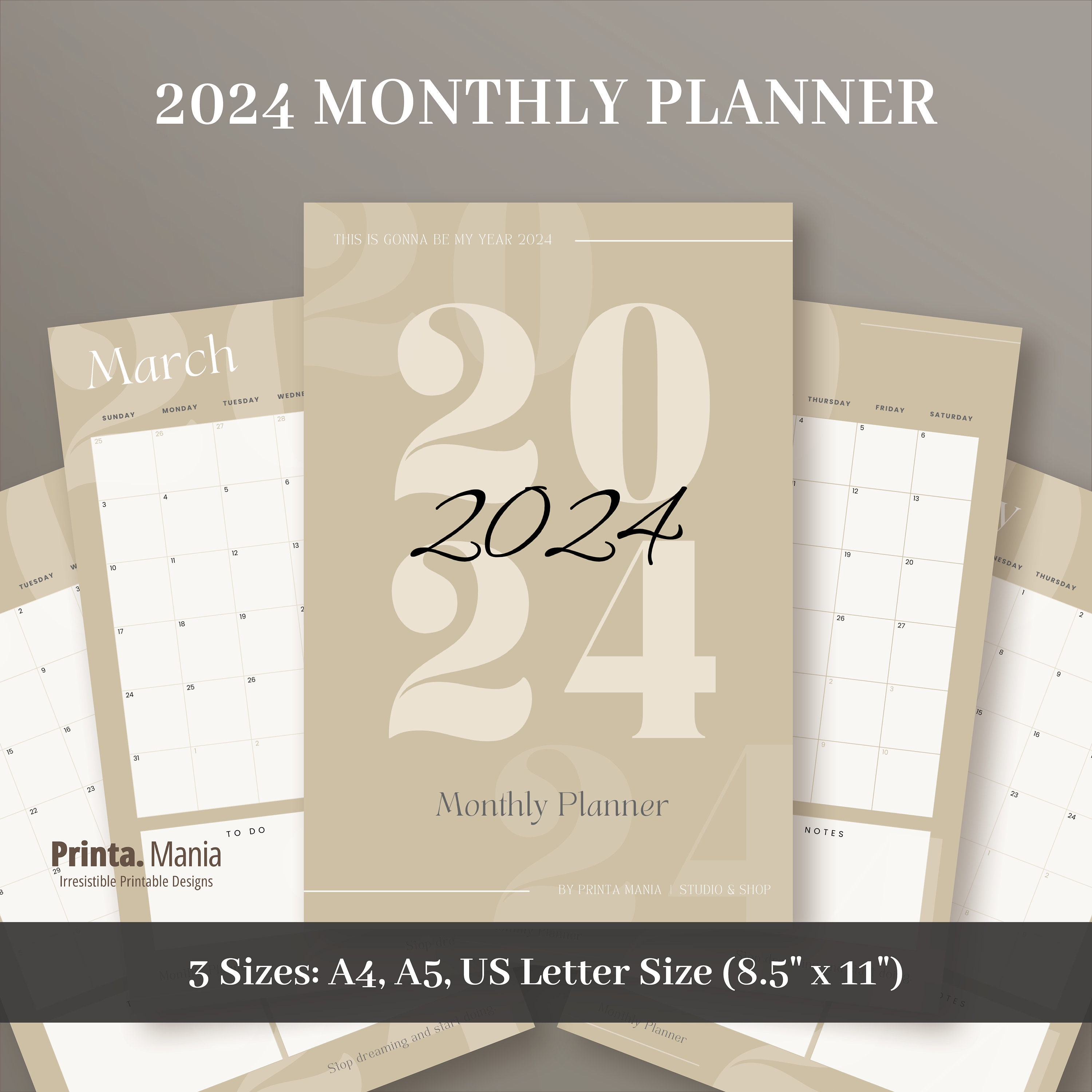 2024 Monthly Planner Printable 2024 Dated Calendar A4, A5, Letter ...