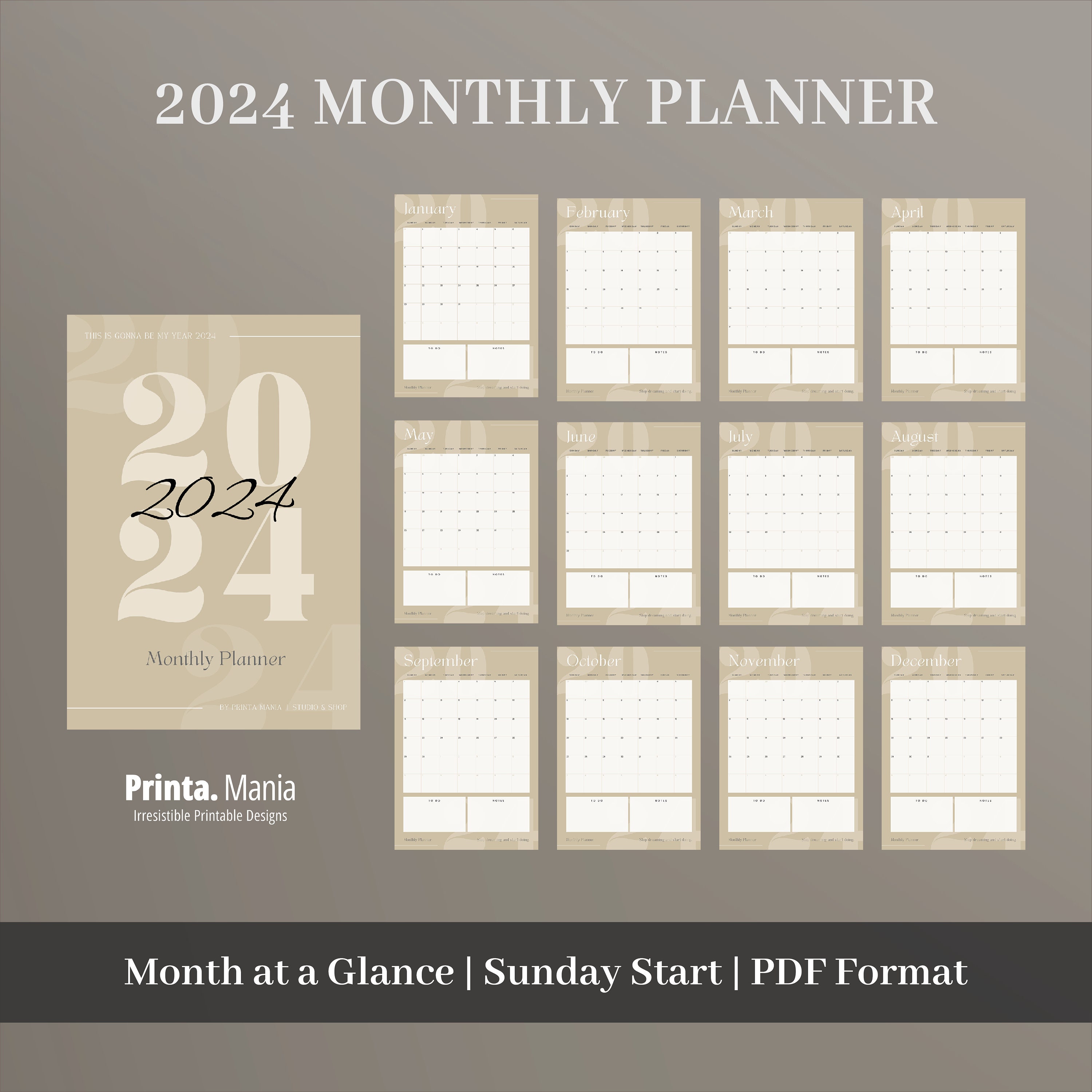 2024 Monthly Planner Printable 2024 Dated Calendar A4, A5, Letter ...