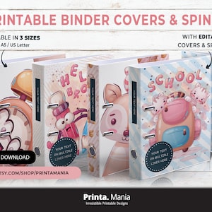 Personalized Printable Binder Covers & Spines | Editable Covers + Spines | 4 Designs, 3 Sizes, 4 Spines | Instant Download | School Supplies