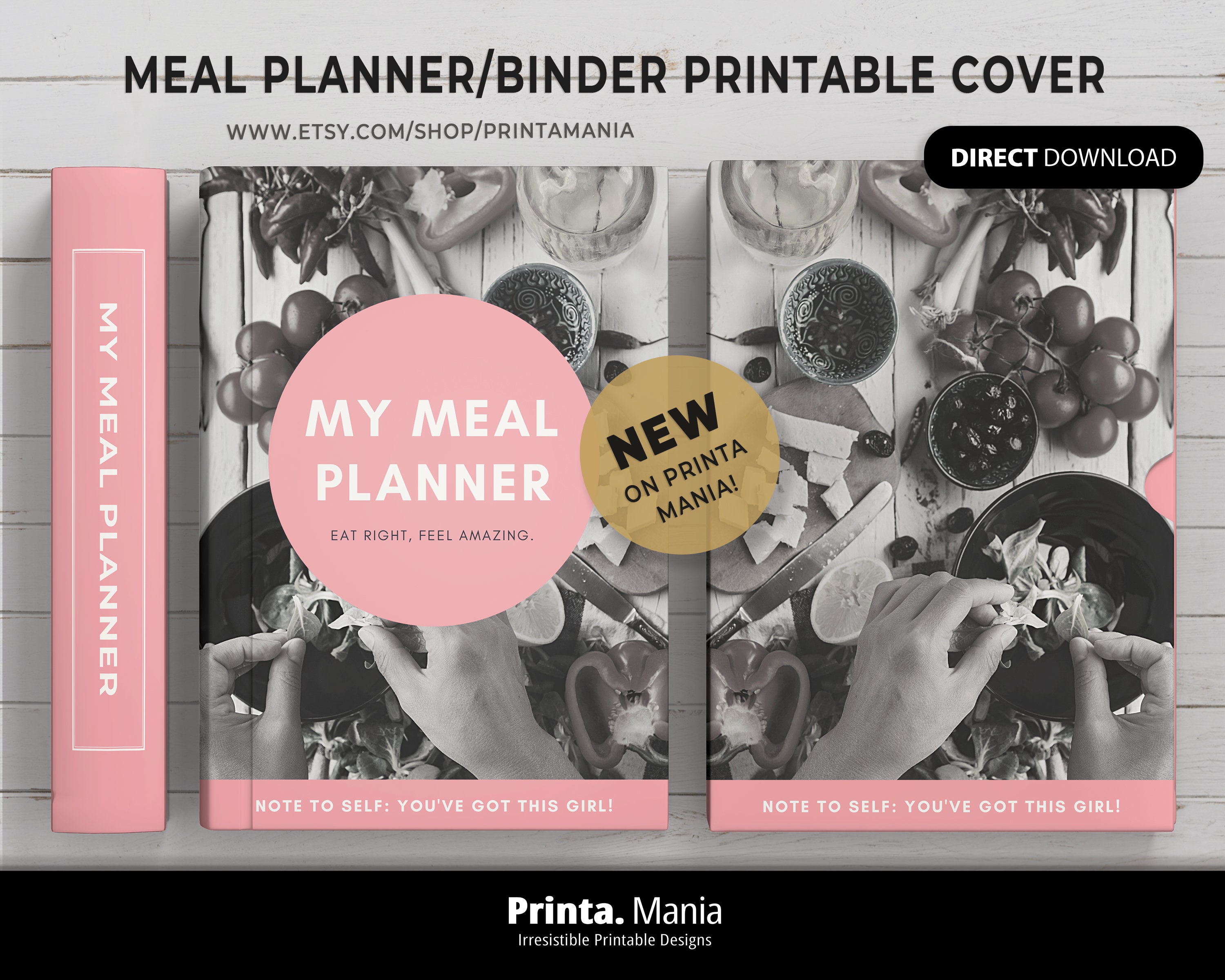 Meal Planner Printable Cover Binder Cover 5 Spine sizes | Etsy