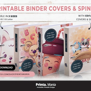 Personalized Printable Binder Covers & Spines | Editable Covers + Spines | 4 Designs, 3 Sizes, 4 Spines | Instant Download | School Supplies