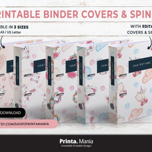 Personalized Printable Binder Covers & Spines | Editable Covers + Spines | 5 Designs, 3 Sizes, 5 Spines | Instant Download | Cute animals