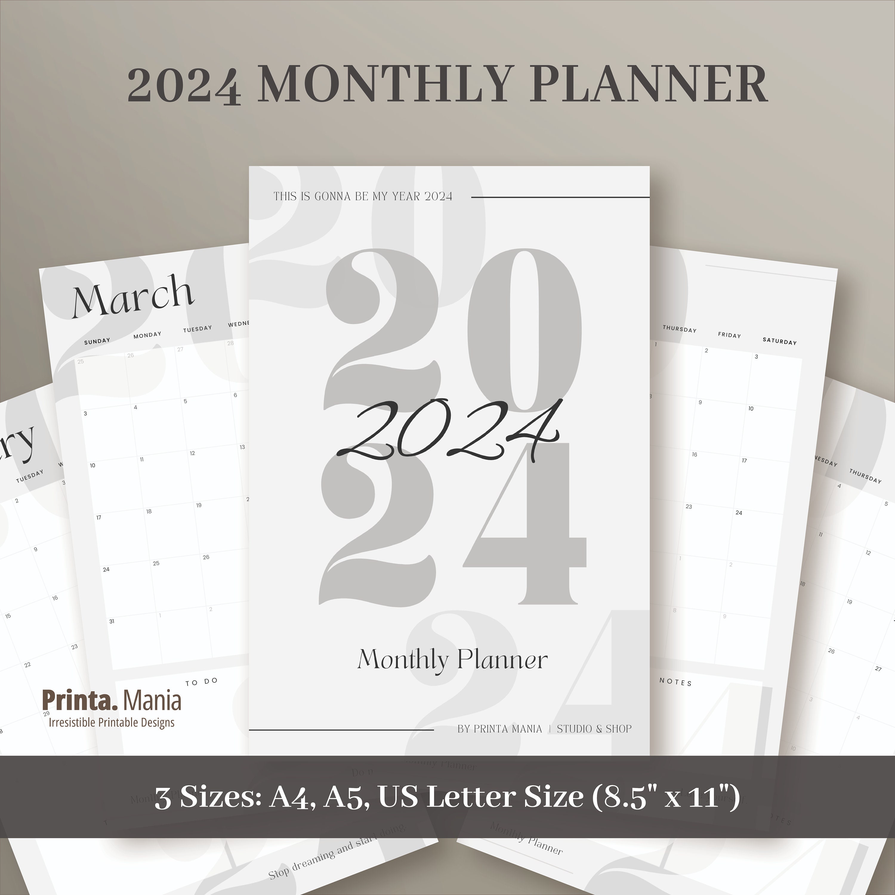 2024 Monthly Planner Printable 2024 Dated Calendar A4, A5, Letter