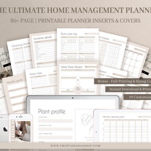 Home Management Planner Printable Bundle 60+ Inserts 18 Sizes, Household Binder Printable, Life Planner, Mom Planner,Family Fitness Finances