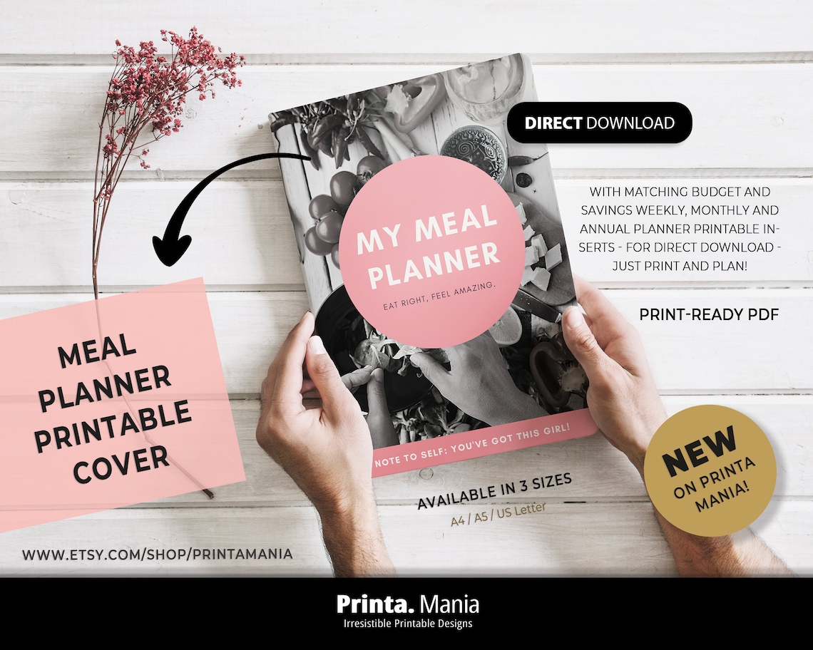 Meal Planner Printable Cover Binder Cover 5 Spine sizes | Etsy