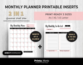 Monthly Planner Printable| A4, A5, US Letter | Business Planner, Organizer, To-Do List, Planner Printable, Planner Inserts| Instant Download