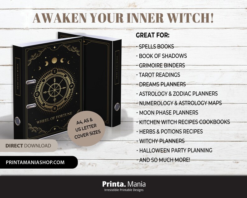 Witchy Tarot Binder Cover: Moon Phases, Zodiac Wheel (editable PDF) - Etsy