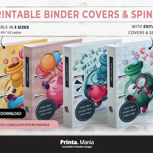 Personalized Printable Binder Covers & Spines | Editable Covers + Spines | 4 Designs, 3 Sizes, 4 Spines | Instant Download | School Supplies