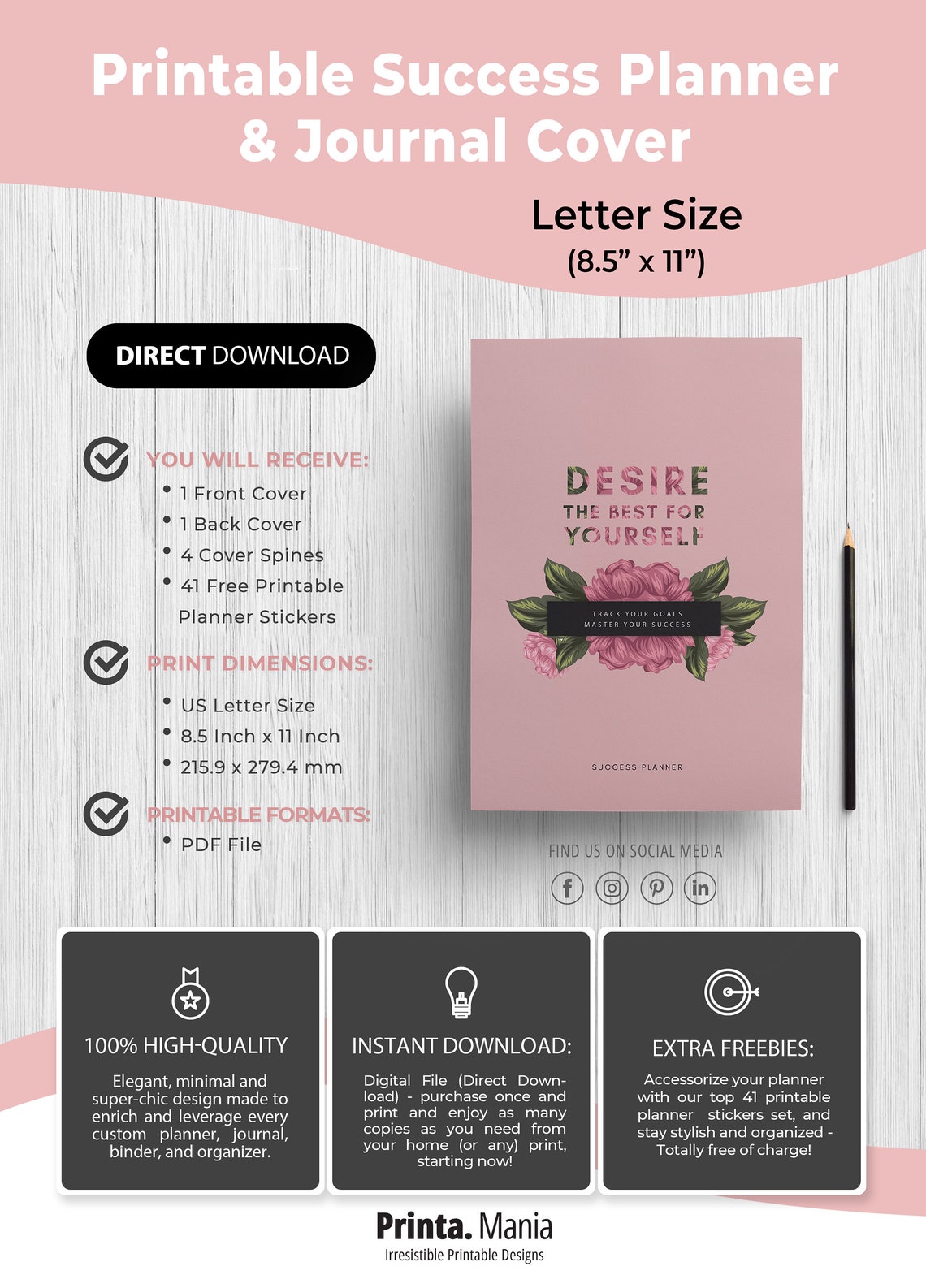 Letter Size Printable Planner Cover Binder Cover Spines Etsy