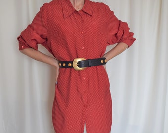 Red polka dot tunic / Red shirt/ Red shirt dress / Size S M L