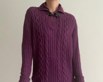 Purple wine color cable knit jumper, cable knit jumper