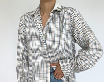 Vintage checkered shirt with collar embroidery