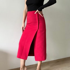 Vintage raspberry red wool skirt, y2k skirt