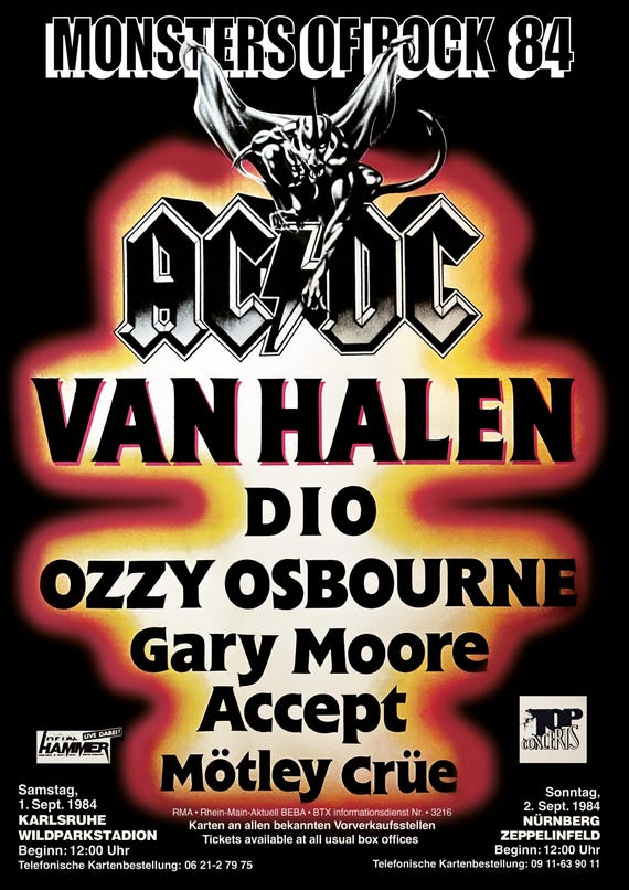 Monsters of Rock A3 Print - 1984 German Concert Poster - ACDC