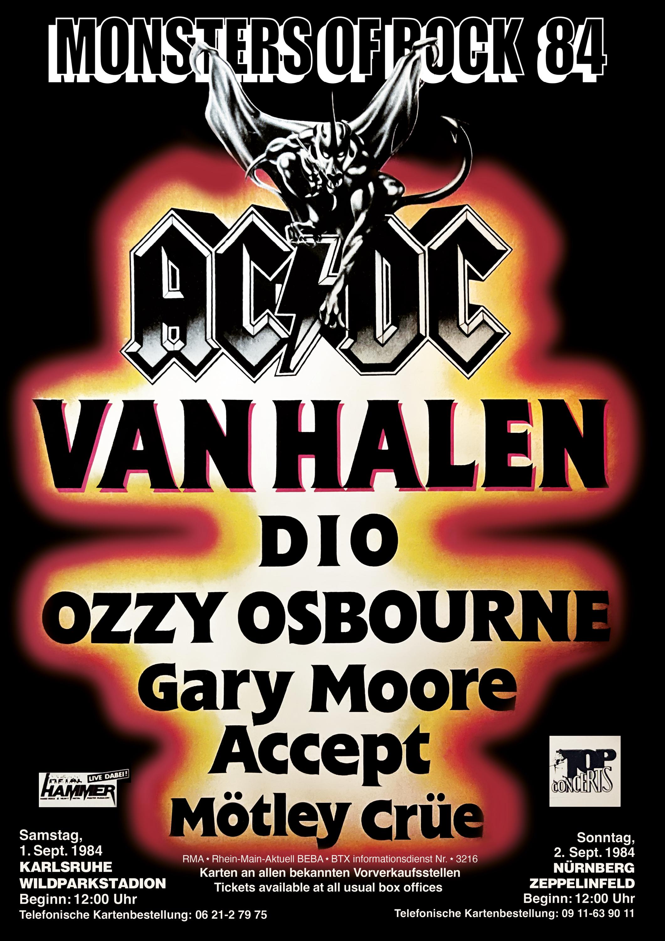 Monsters of Rock A3 Print - 1984 German Concert Poster - ACDC