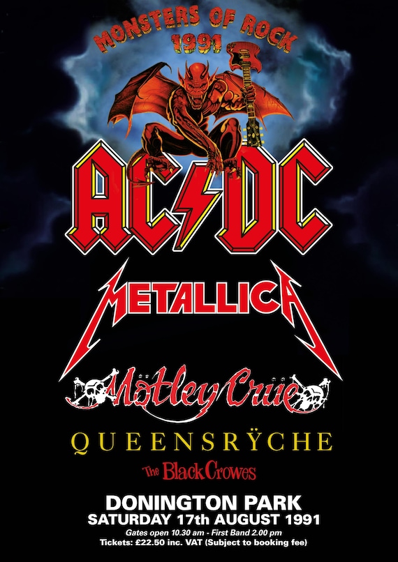 Monsters of Rock A3 Print - 1991 Donington Concert Poster - ACDC