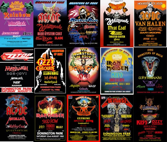 Full Set of 15 Monsters of Rock Concert Posters A3 Prints - 1980
