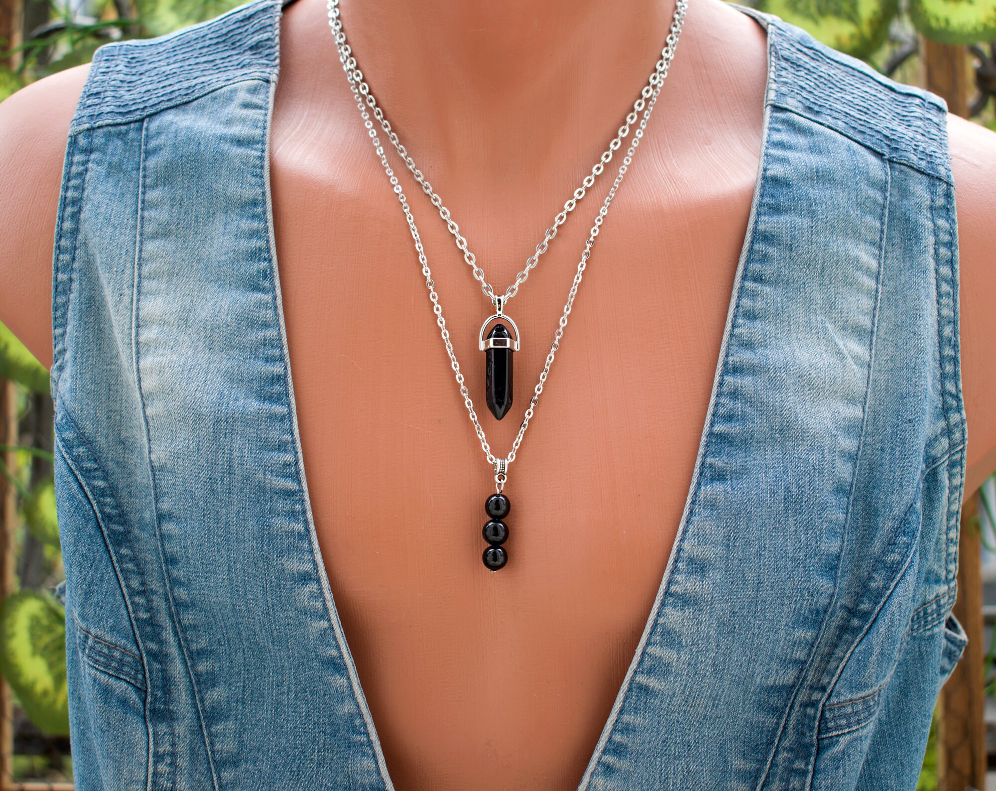 Black Onyx Necklace Black Onyx Pendant Crystal Necklace Etsy