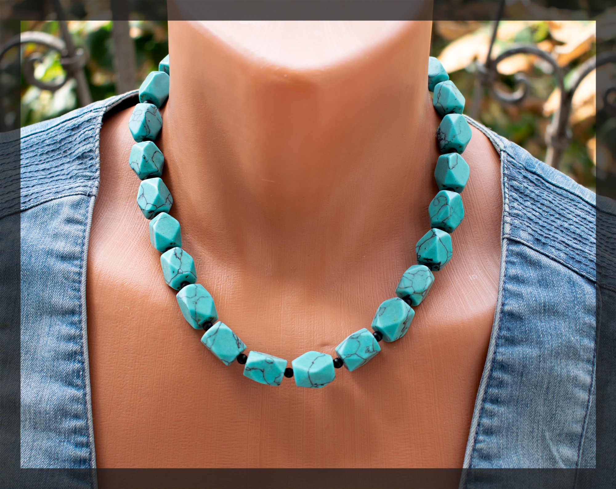 Turquoise chunky necklace Turquoise statement necklace Bib Etsy