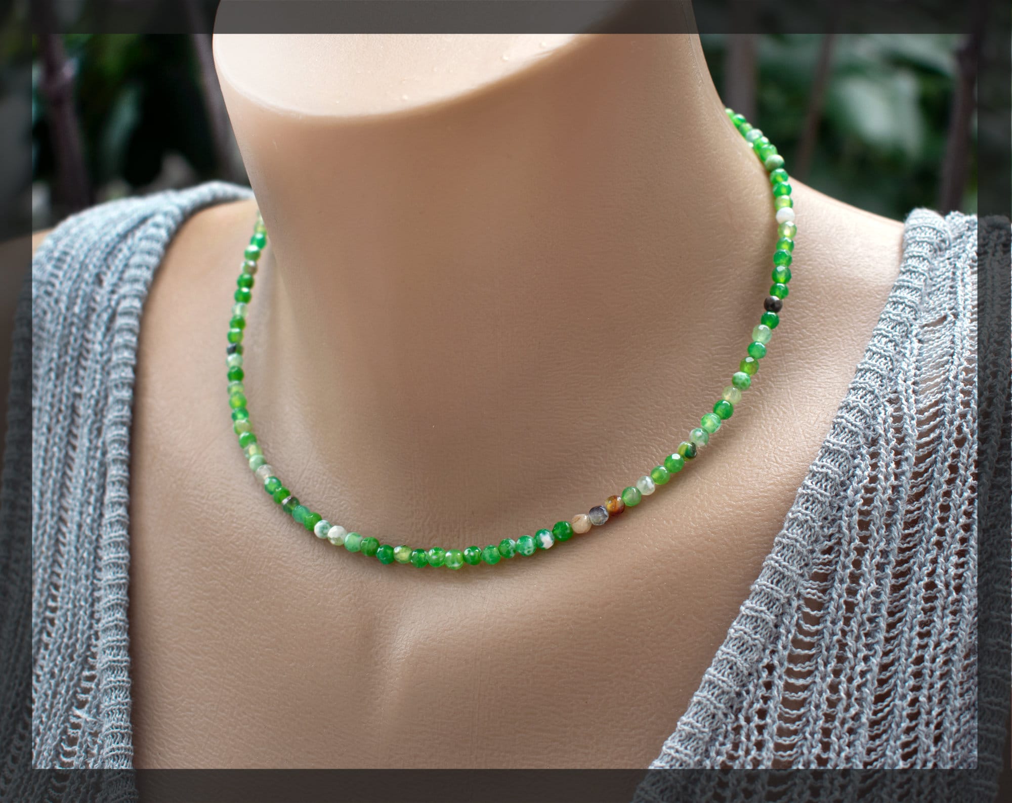 Green choker Stone choker necklace Green gemstone necklace Etsy