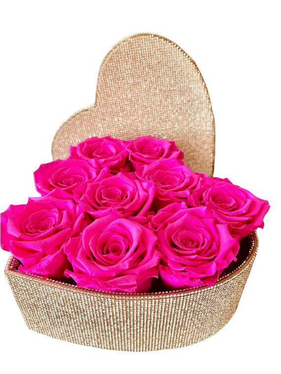 Preserved Roses in a Crystal Heart Shaped Box Forever Roses Etsy