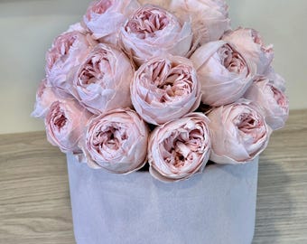 Preserved Peonies in Light Pink Velvet Box: Forever Flowers, Valentine's Gift