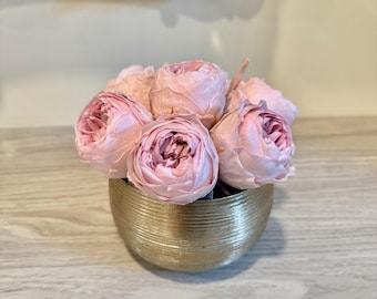 SALE!!! Forever Peonies Arrangement – Preserved Ecuadorian Flowers, Gold Vase