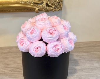 Preserved Peonies in Black Box: Forever Flower Arrangement