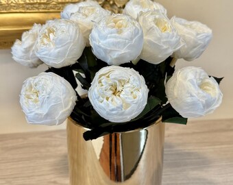 Ecuadorian Preserved Peonies: Gold Ceramic Vase Arrangement