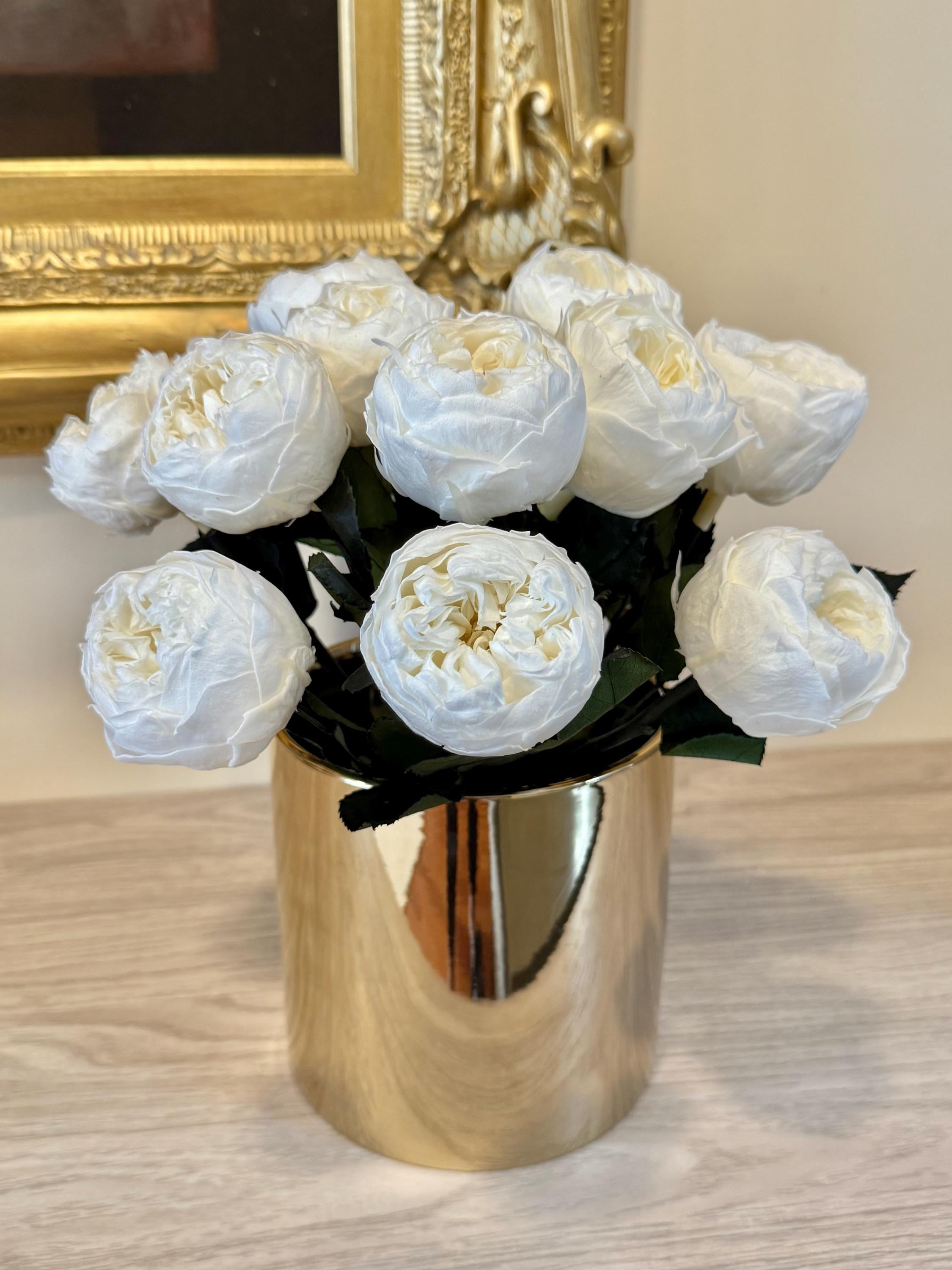 Ecuadorian Preserved Peonies: Gold Ceramic Vase