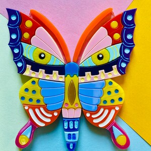 MEXICAN FOLK ART Collection Alebrije Butterfly Acrylic Brooch image 3