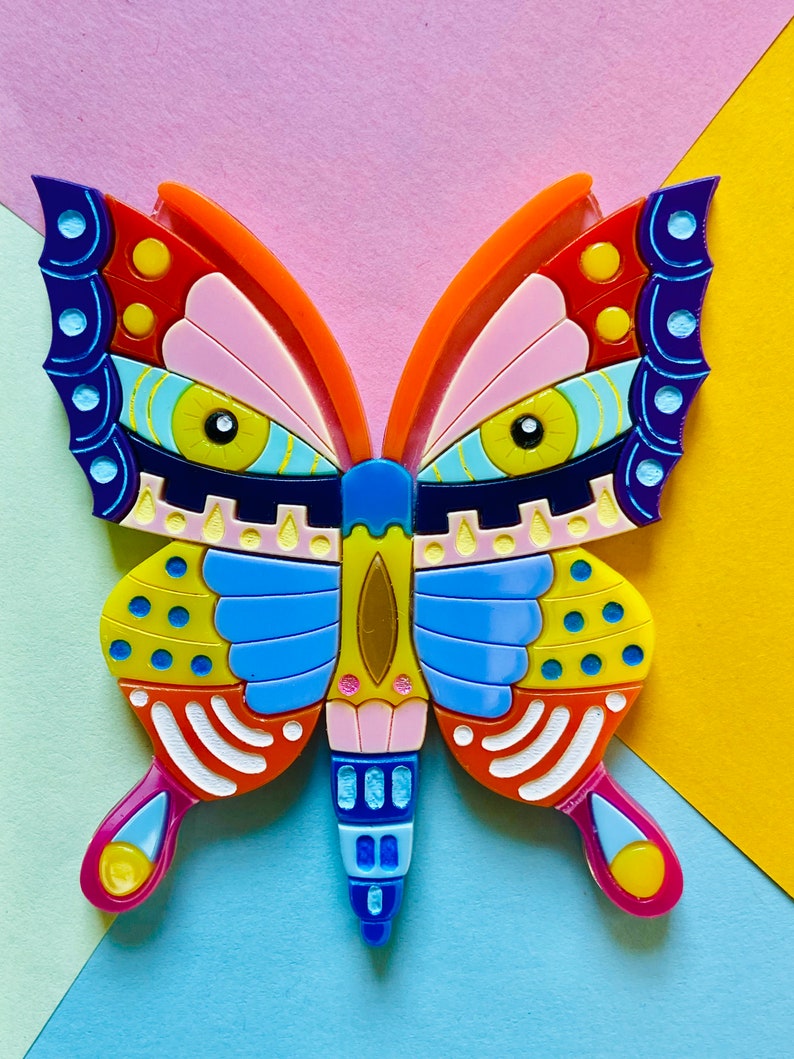 MEXICAN FOLK ART Collection Alebrije Butterfly Acrylic Brooch image 3