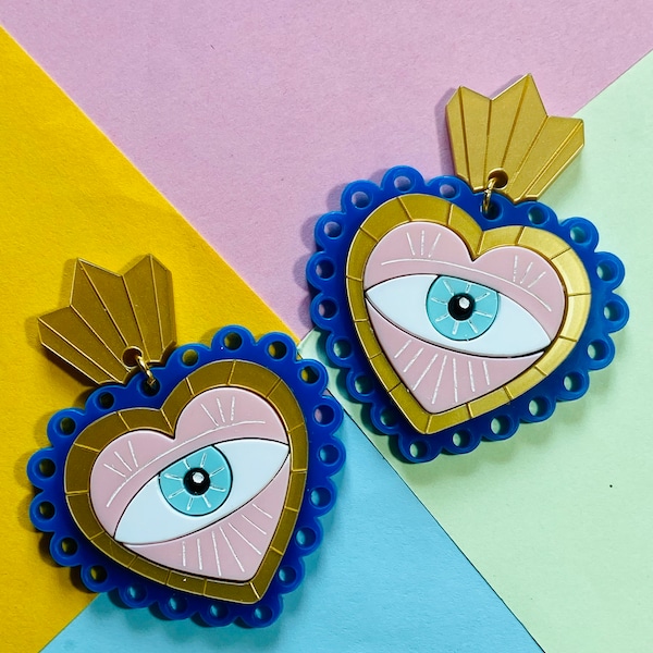 MEXICAN FOLK ART Collection - Milagros with Eye Acrylic Earrings