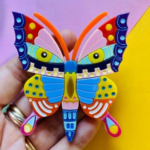 MEXICAN FOLK ART Collection Alebrije Butterfly Acrylic Brooch image 1